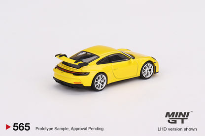 MINI GT 565 Porsche 911 (992) GT3 Racing Yellow RHD