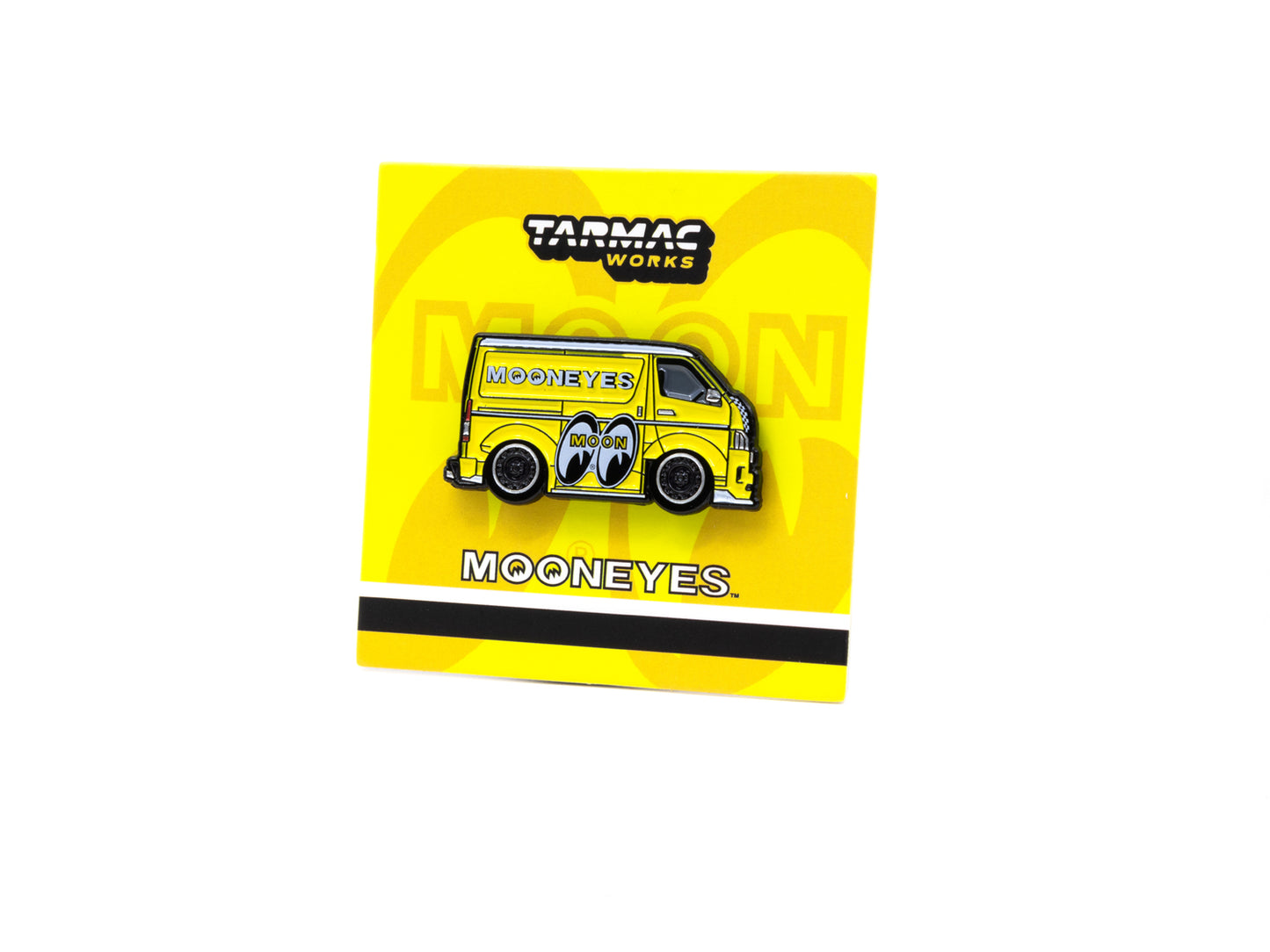 Tarmac Works 1/64 Toyota Hiace Widebody - Mooneyes Yellow with Tarmac Works X Leen Customs Lapel Pin - COLLAB64