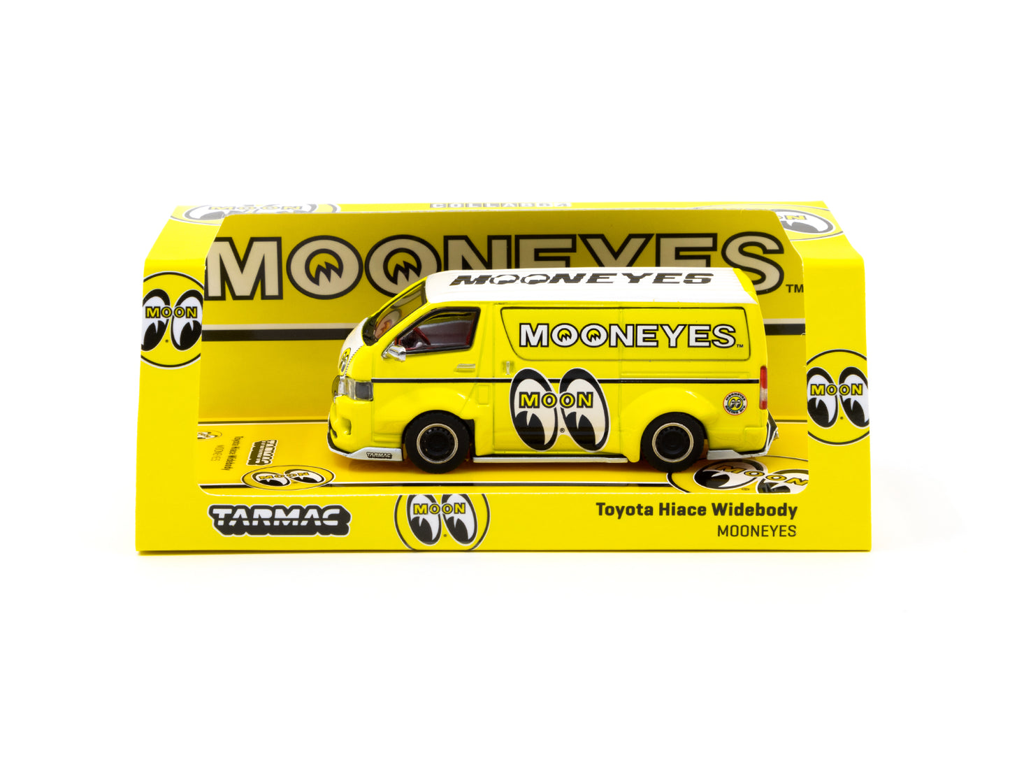 Tarmac Works 1/64 Toyota Hiace Widebody - Mooneyes Yellow with Tarmac Works X Leen Customs Lapel Pin - COLLAB64