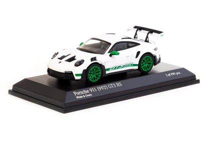 Minichamps X Tarmac Works 1/64 Porsche 911 (992) GT3 RS White / Green - COLLAB64